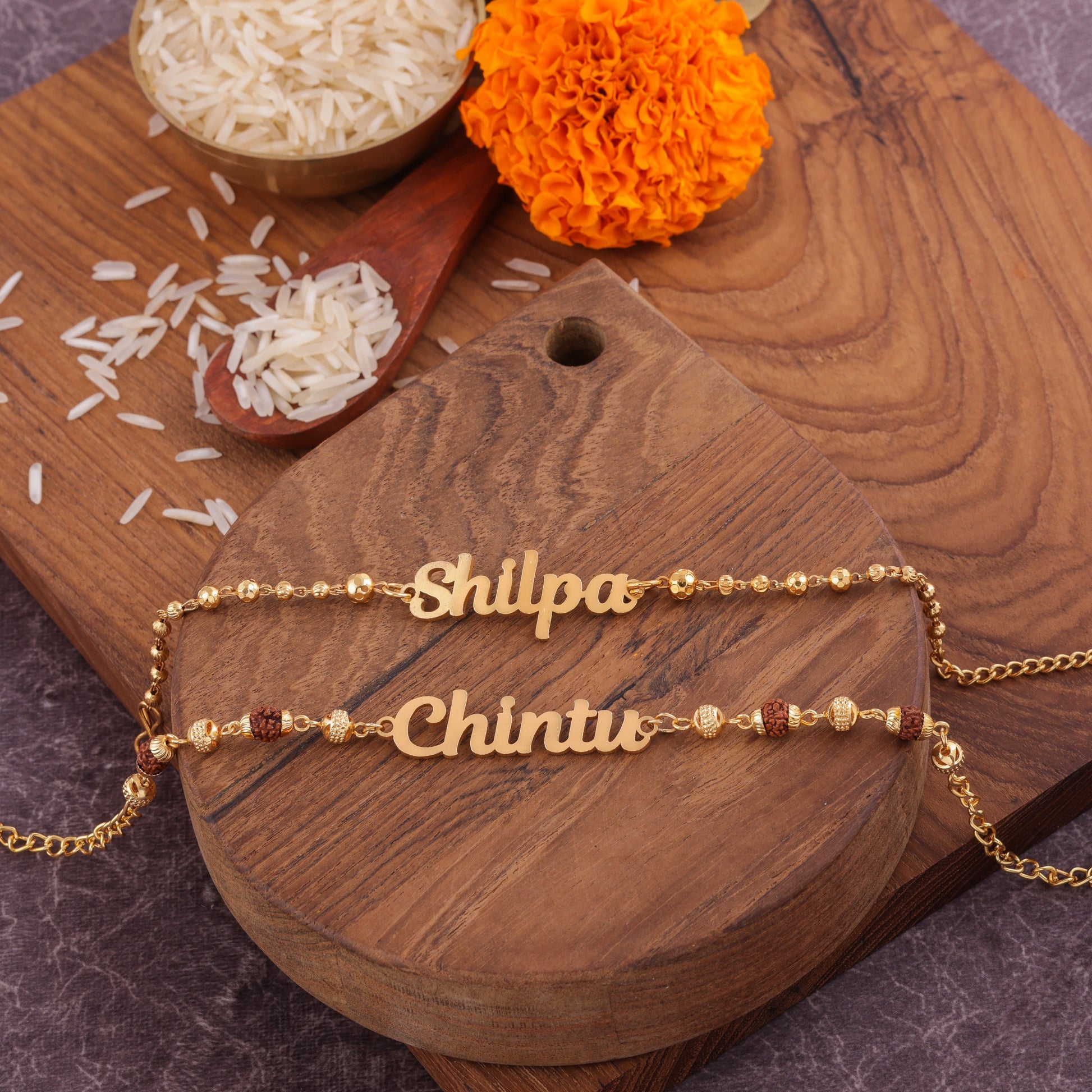 Custom Bhai Bhabhi Name Rakhi Set