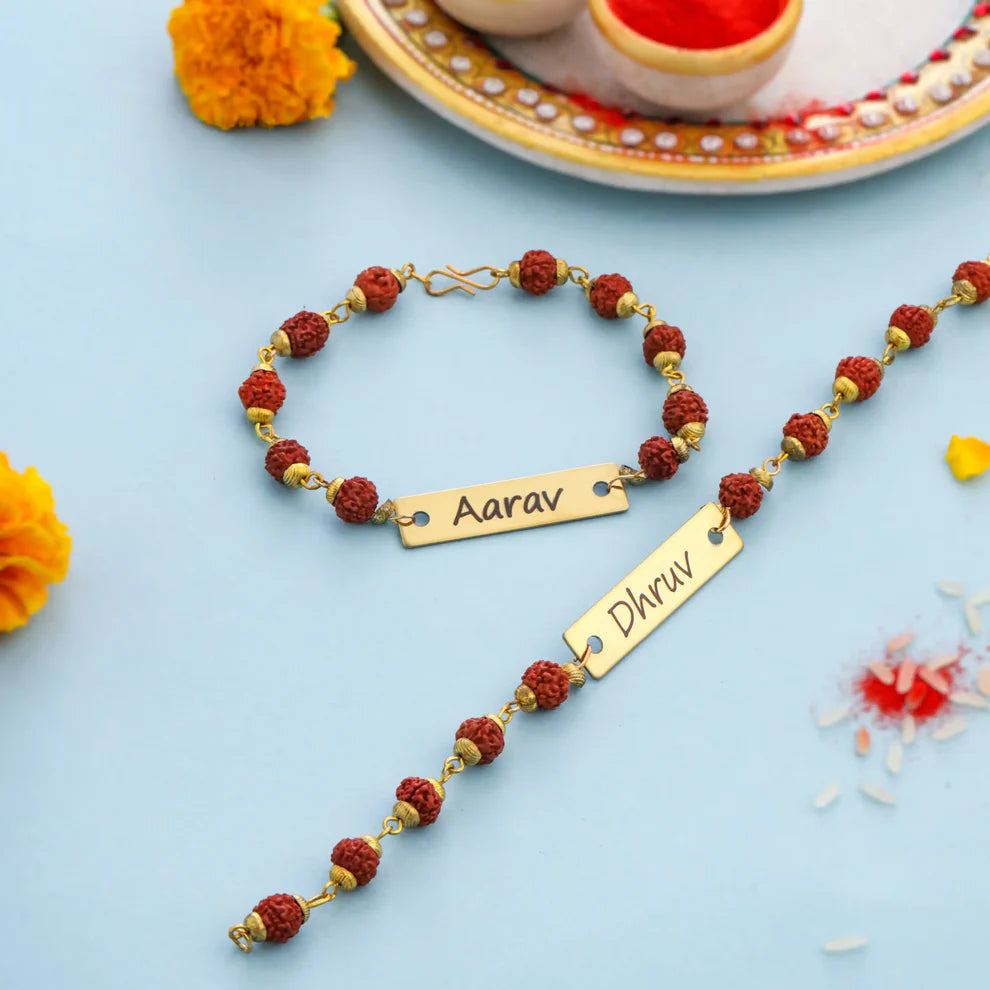 Set of 2 Personalized Metal Engraved Rakhi for Brother