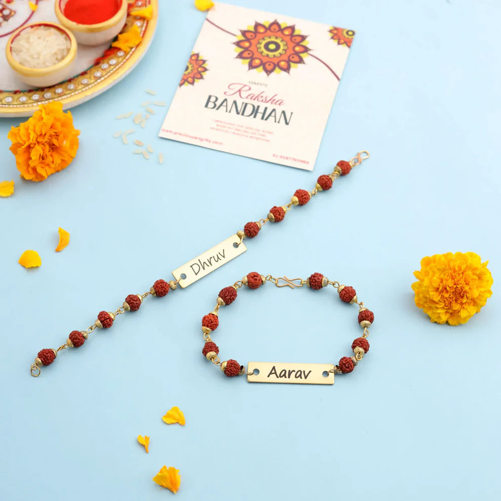 Set of 2 Personalized Metal Engraved Rakhi for Brother