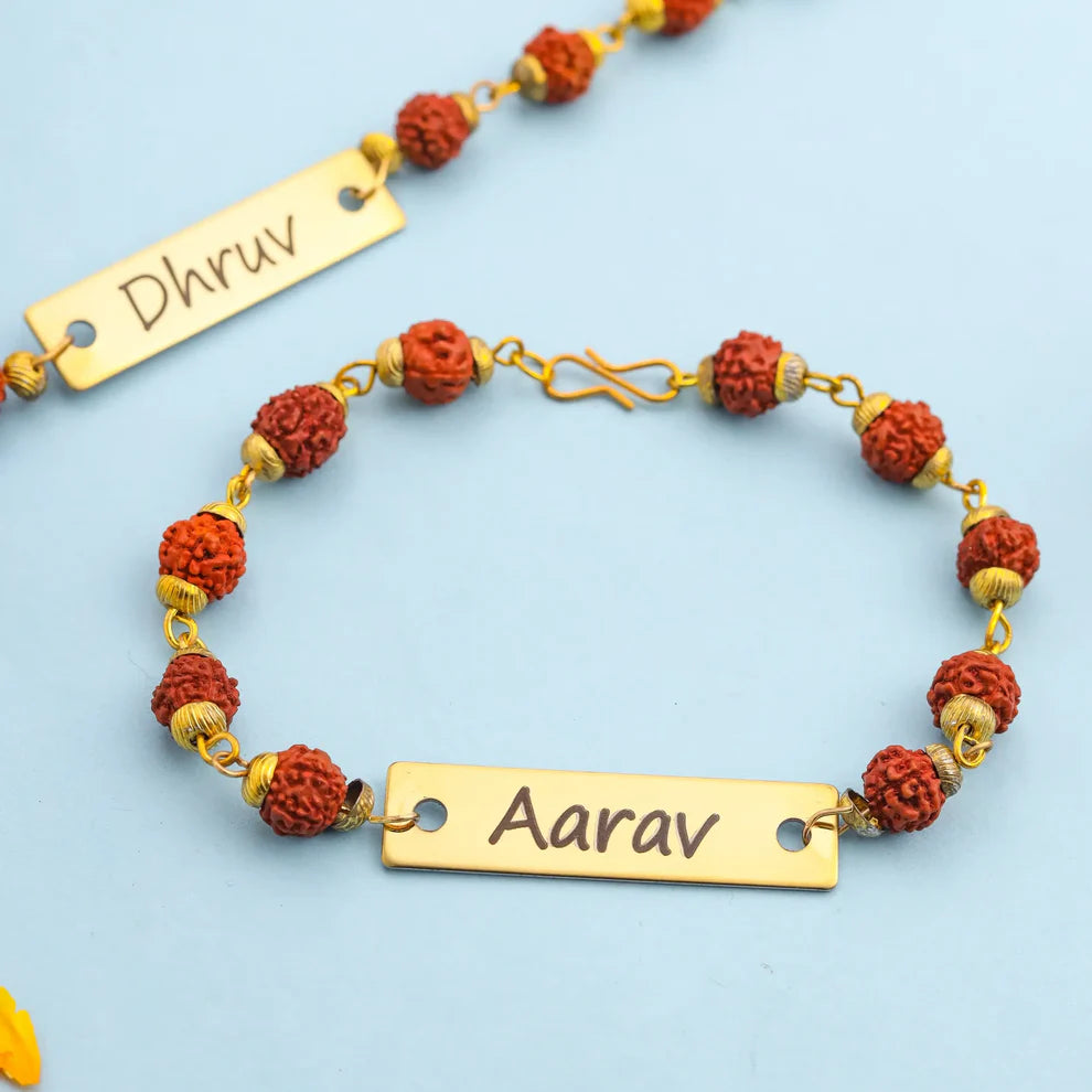 Set of 2 Personalized Metal Engraved Rakhi for Brother