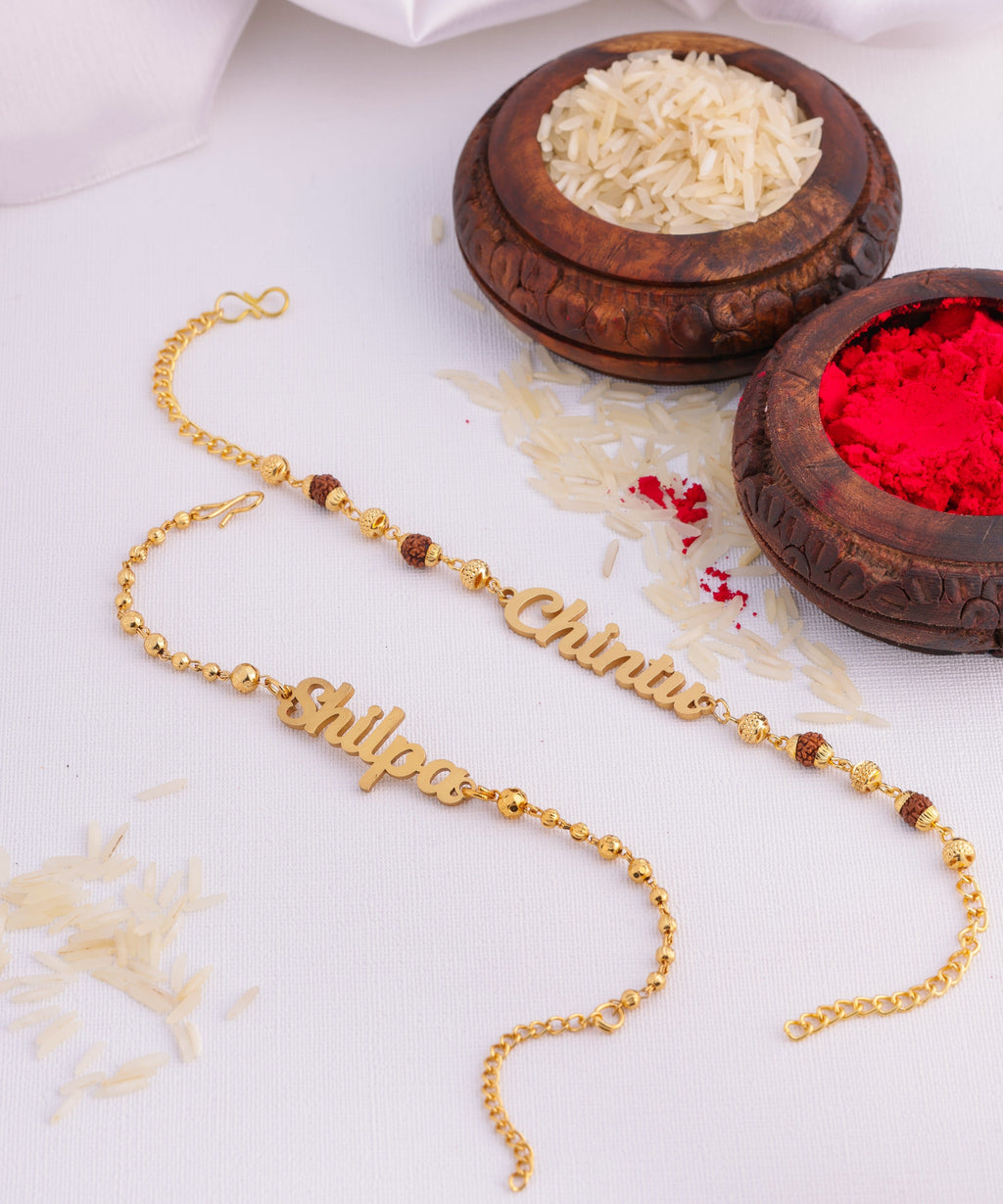 Custom Bhai Bhabhi Name Rakhi Set