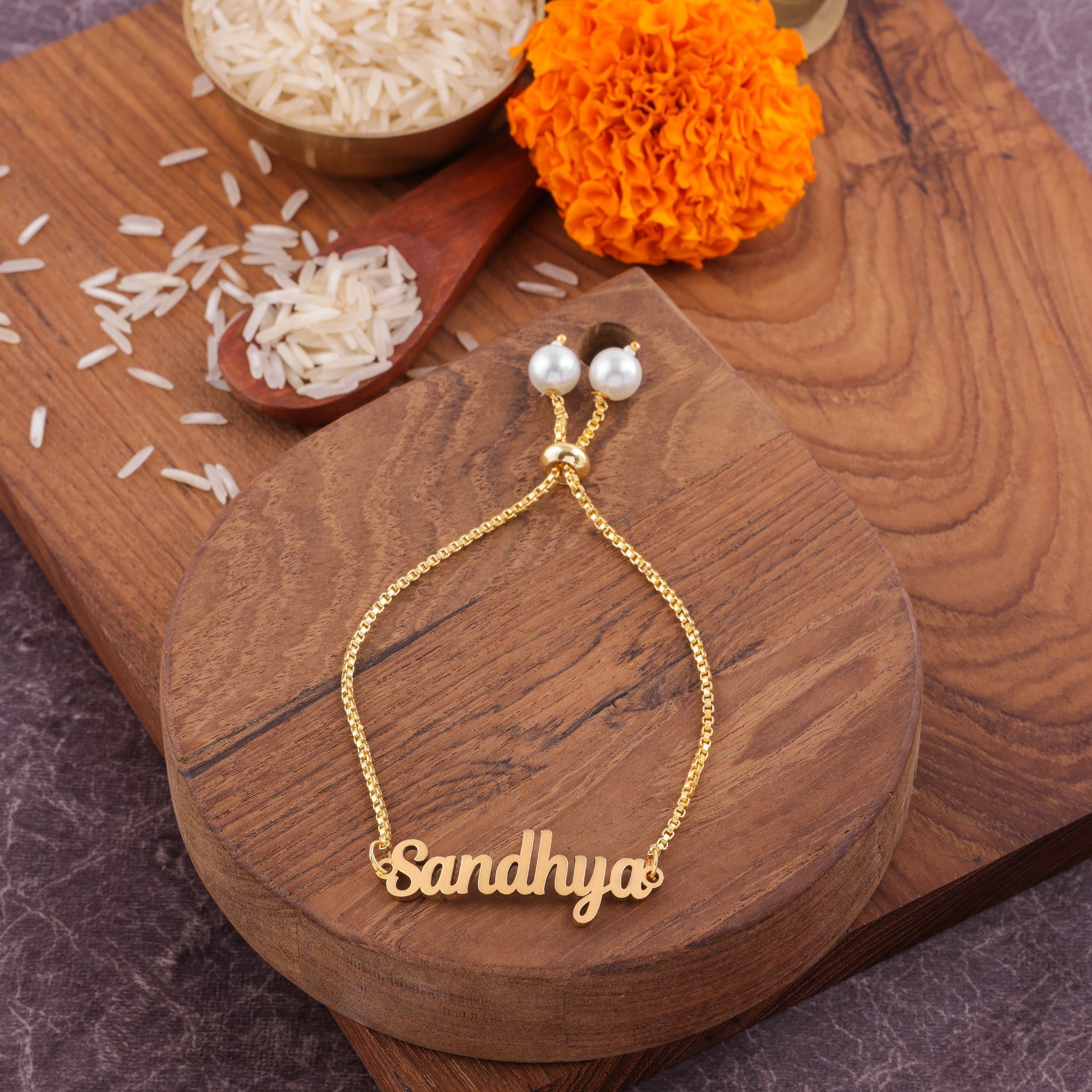 Adjustable Golden Name Rakhi Bracelet