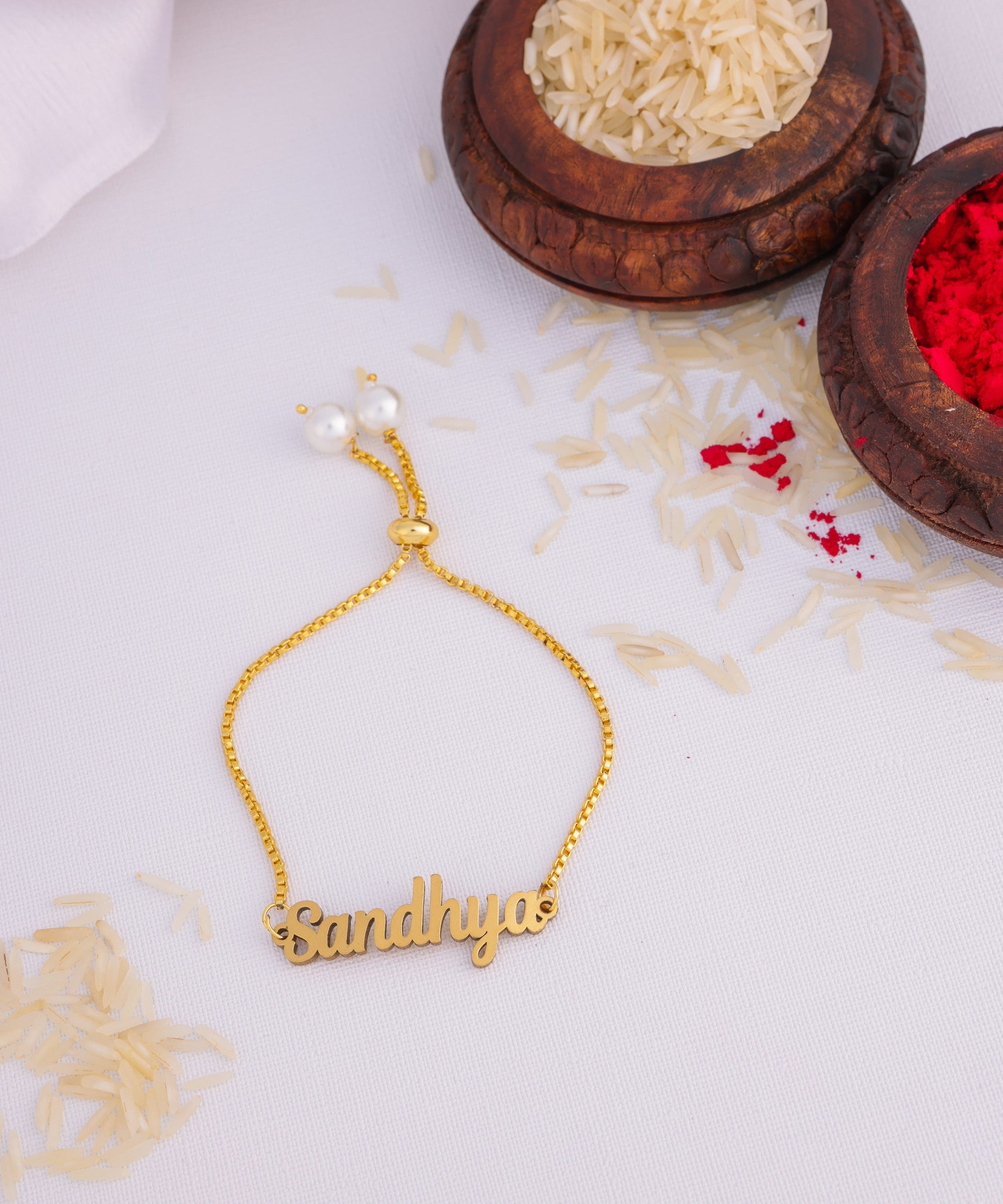 Adjustable Golden Name Rakhi Bracelet