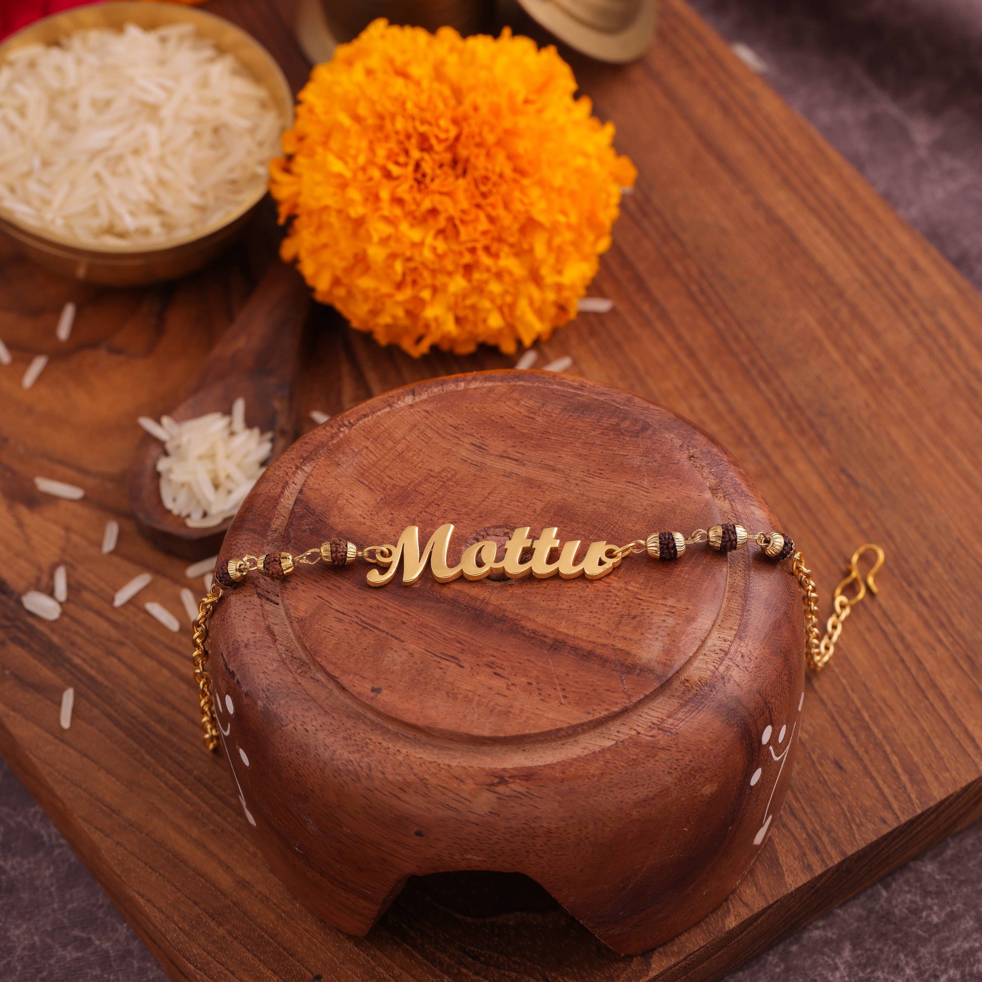 Customized Rakhi with Rudraksha chain