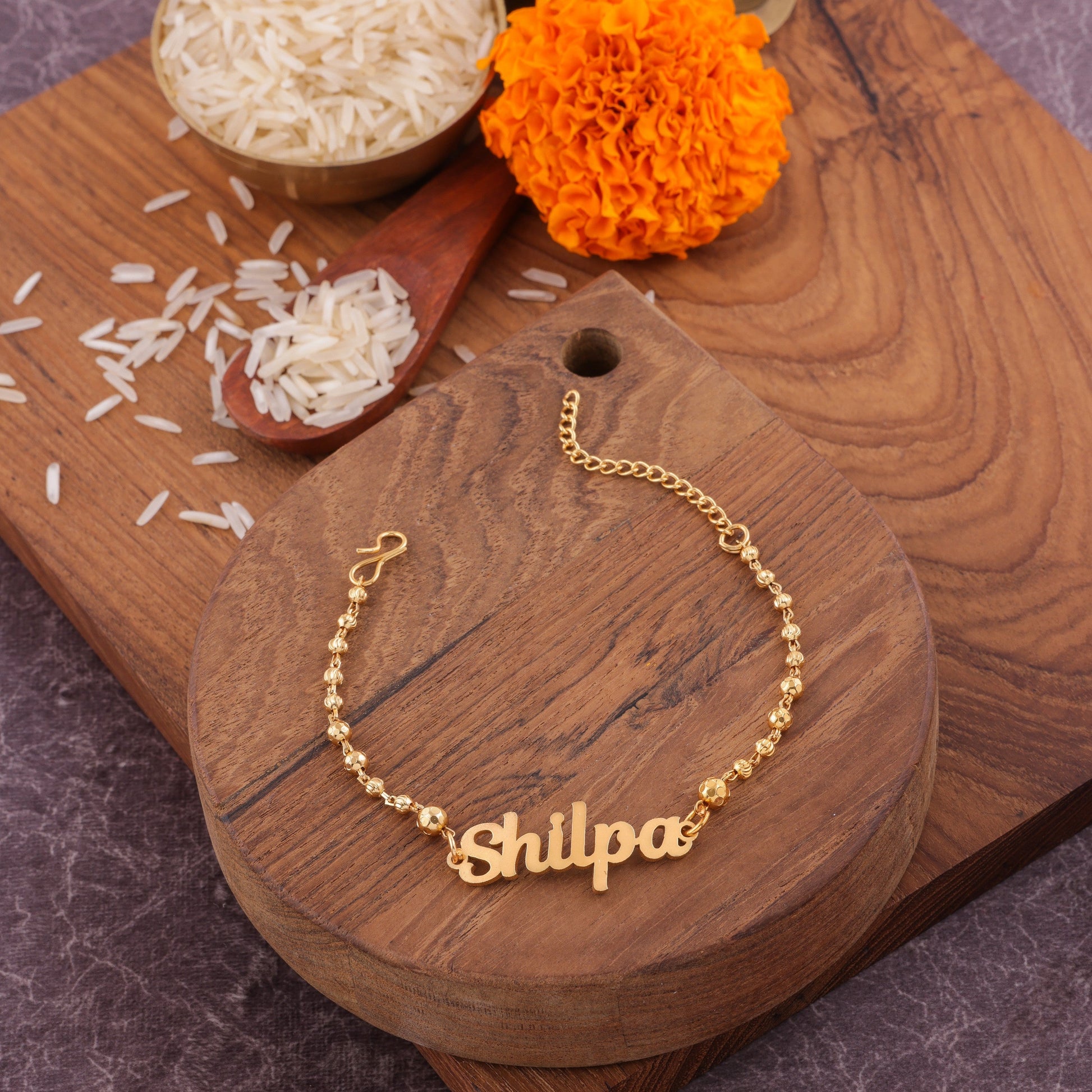 Personalized Golden Name Rakhi Bracelet
