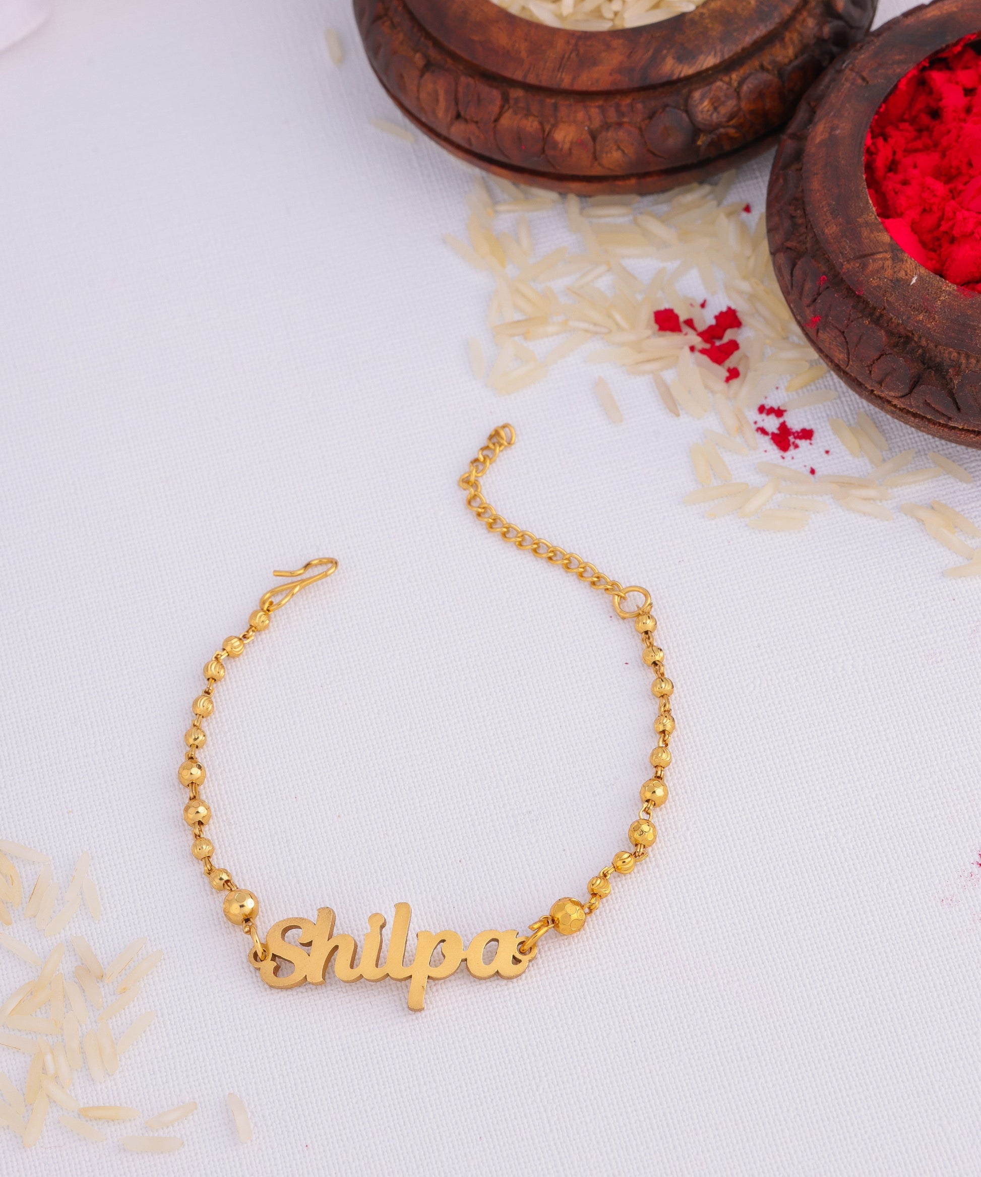 Personalized Golden Name Rakhi Bracelet